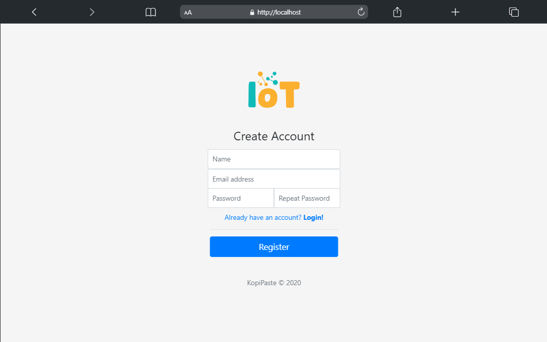 create account page